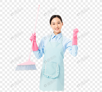 家政服务女性扫地加油手势